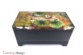 Rectangle lacquer box hand-painted with lotus included with stand 18x35 cm